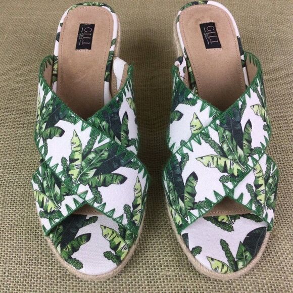 G.I.L.I. Palm Leaves Slide On Wedge Sandals.  Size: 8.5 - Picture 1 of 11